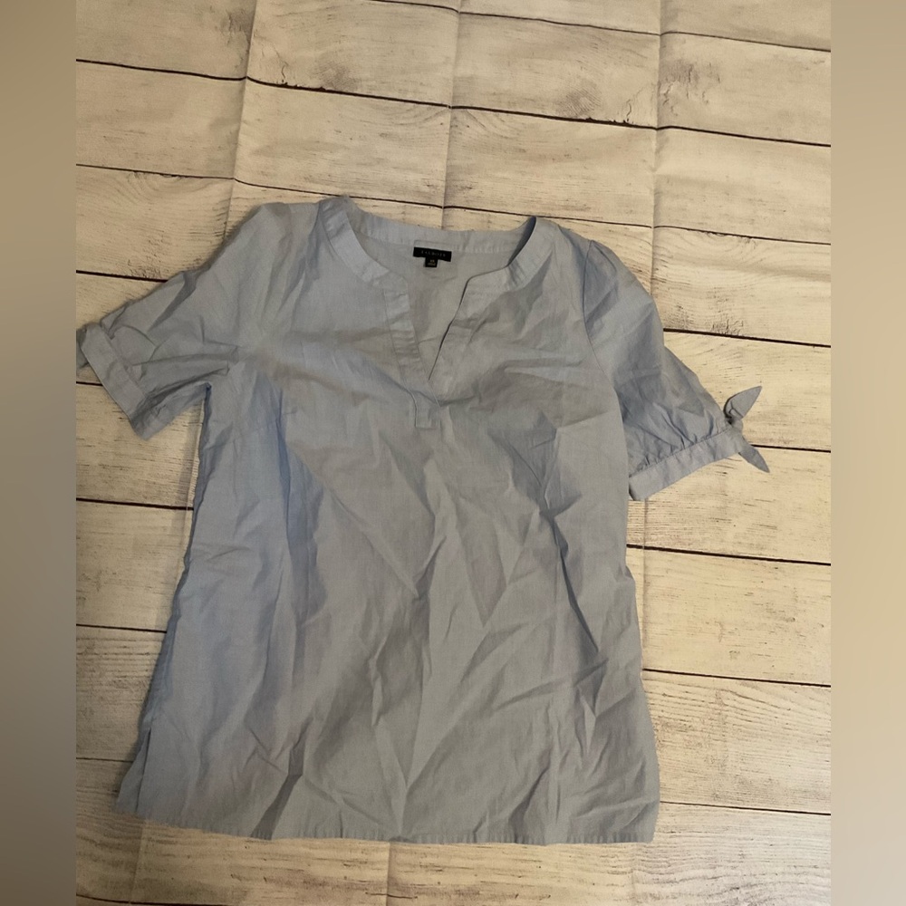 Women’s Talbots Blue V-Neck Blouse with tied sleeves